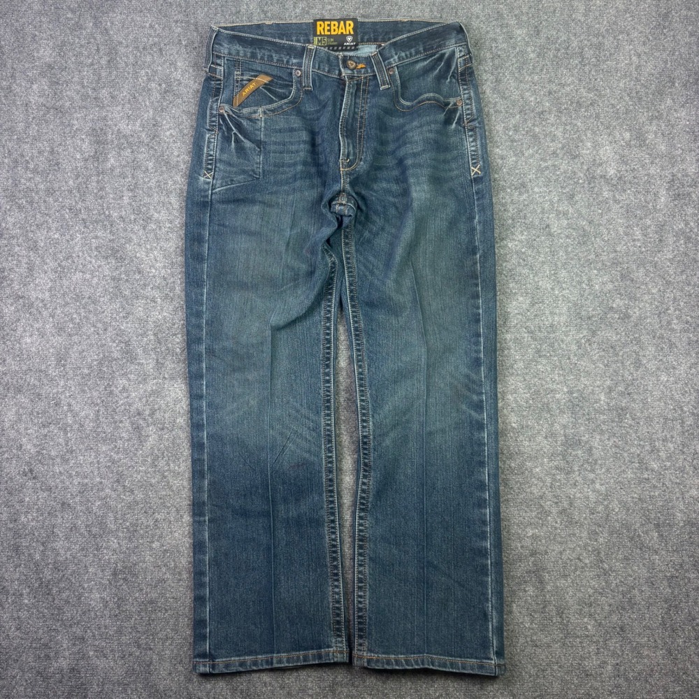Ariat Rebar M5 Slim Straight Jeans Mens 34x30 Blue Denim Work Pants Durable 0383